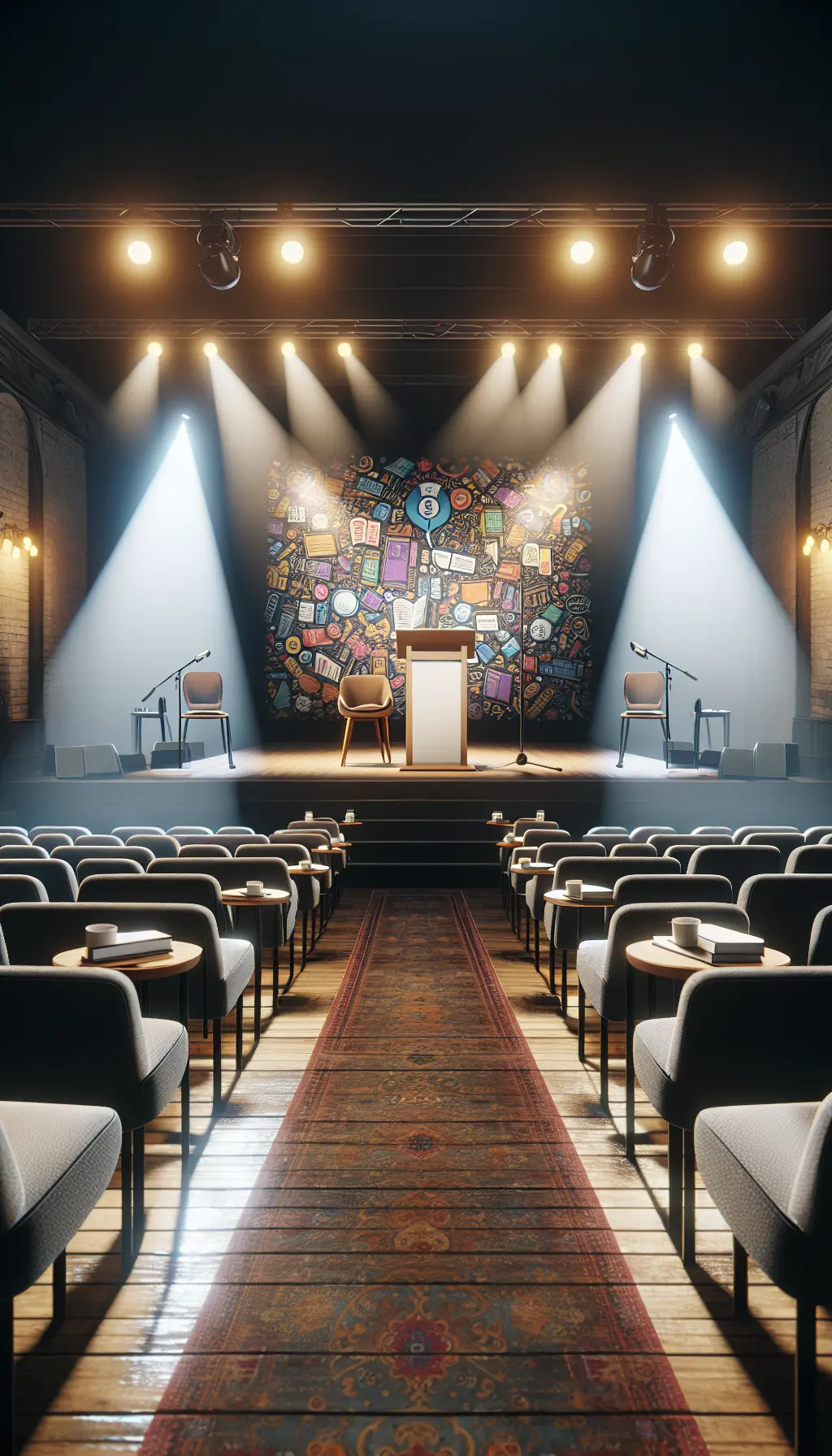 Book speaking event. Do not depict people.